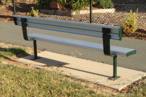 Bolt Down Bench with Backrest powder coated in Colorbond Brunswick Green