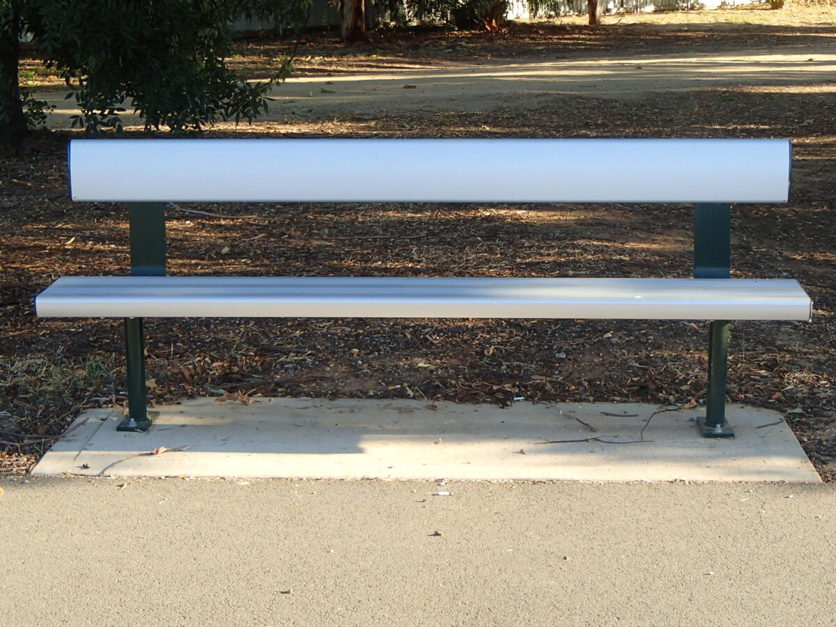 Bolt Down Bench with Backrest powder coated in Colorbond Brunswick Green