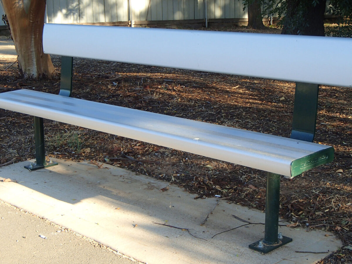 Bolt Down Bench with Backrest powder coated in Colorbond Brunswick Green