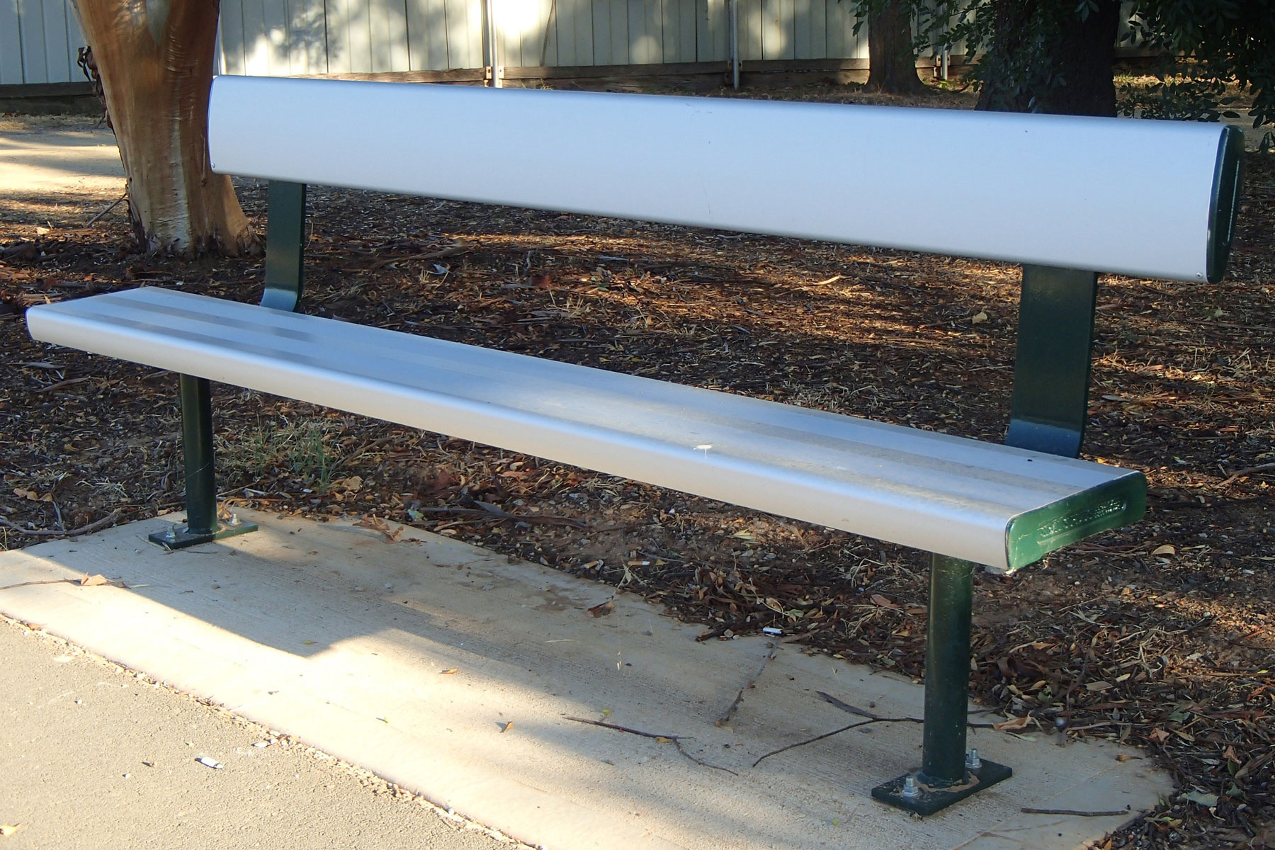 Bolt Down Bench with Backrest powder coated in Colorbond Brunswick Green