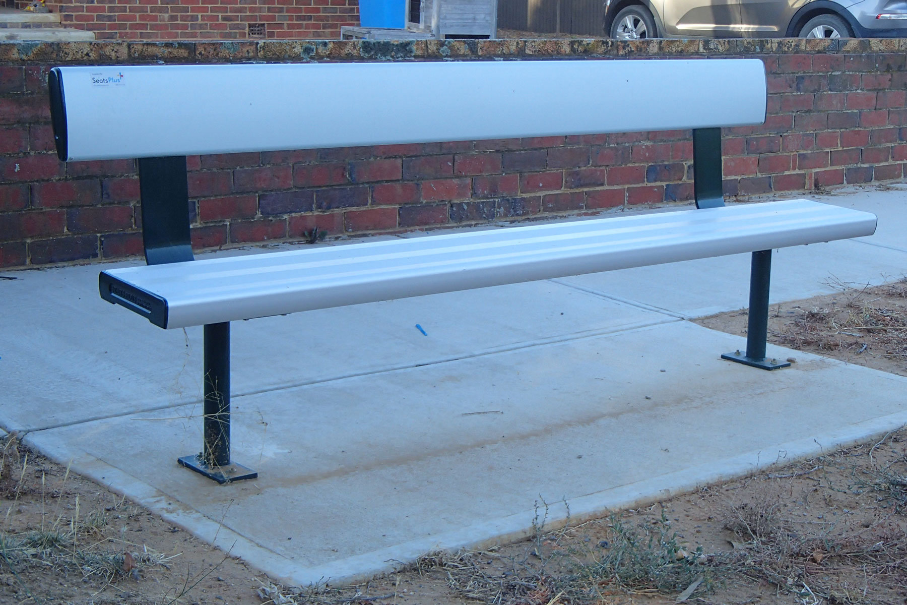 Bolt Down Bench with Backrest powder coated in Colorbond Ironstone