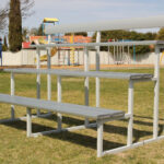 Double Plank Grandstand with Back Rest powder coated in Colorbond Shale Grey