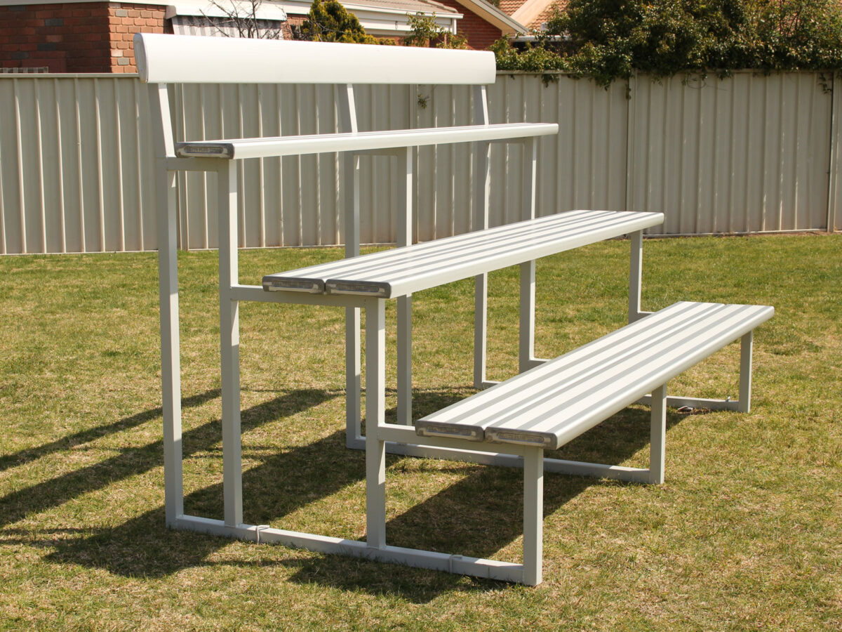 Double Plank Grandstand with Back Rest powder coated in Colorbond Shale Grey