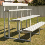 Double Plank Grandstand with Back Rest powder coated in Colorbond Shale Grey