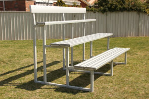 Double Plank Grandstand with Back Rest powder coated in Colorbond Shale Grey