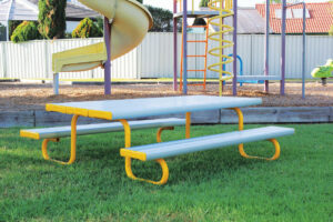 Kiddie Park Setting powder coated in Dulux Yellow Gold