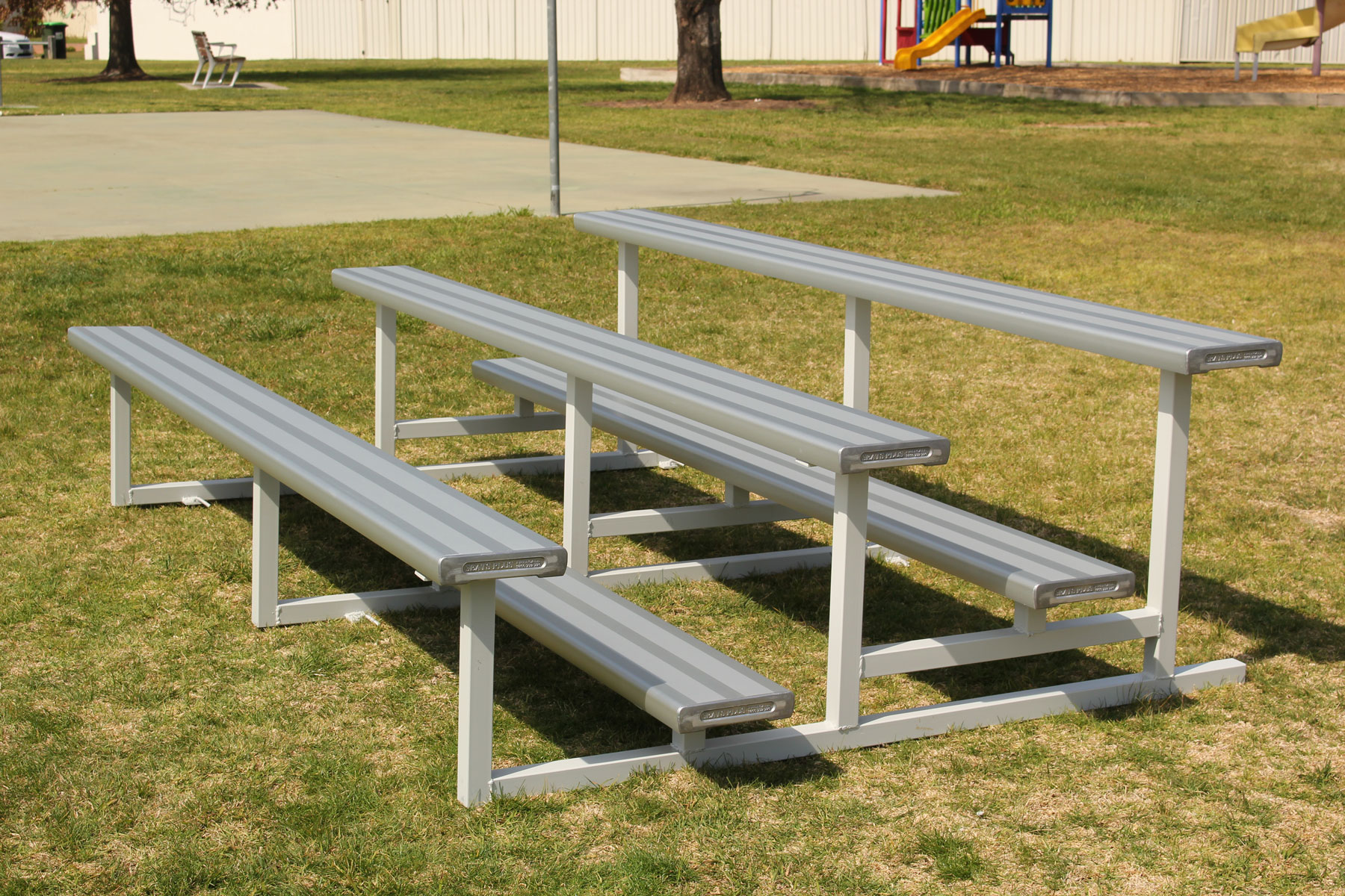Three Tier Grandstand powder coated in Colorbond Shale Grey