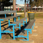 Three Tier Grandstand with Back Rest powder coated in Dulux Blaze Blue