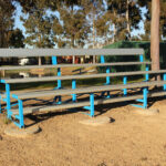 Three Tier Grandstand with Back Rest powder coated in Dulux Blaze Blue