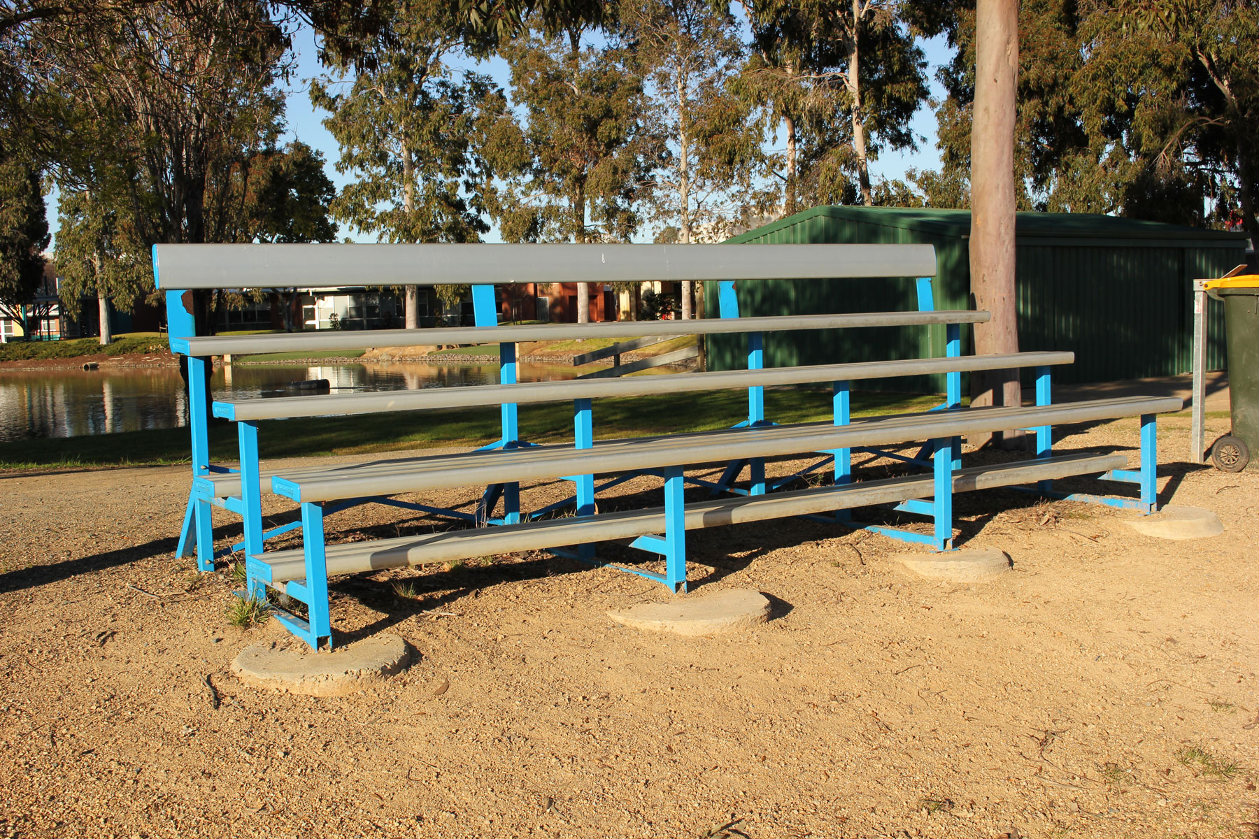 Three Tier Grandstand with Back Rest powder coated in Dulux Blaze Blue