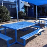 Super Seater Park Setting powder coated in Dulux Blaze Blue