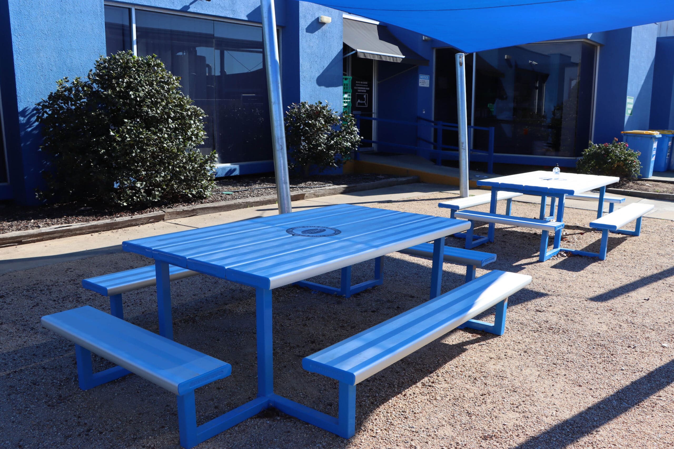 Super Seater Park Setting powder coated in Dulux Blaze Blue