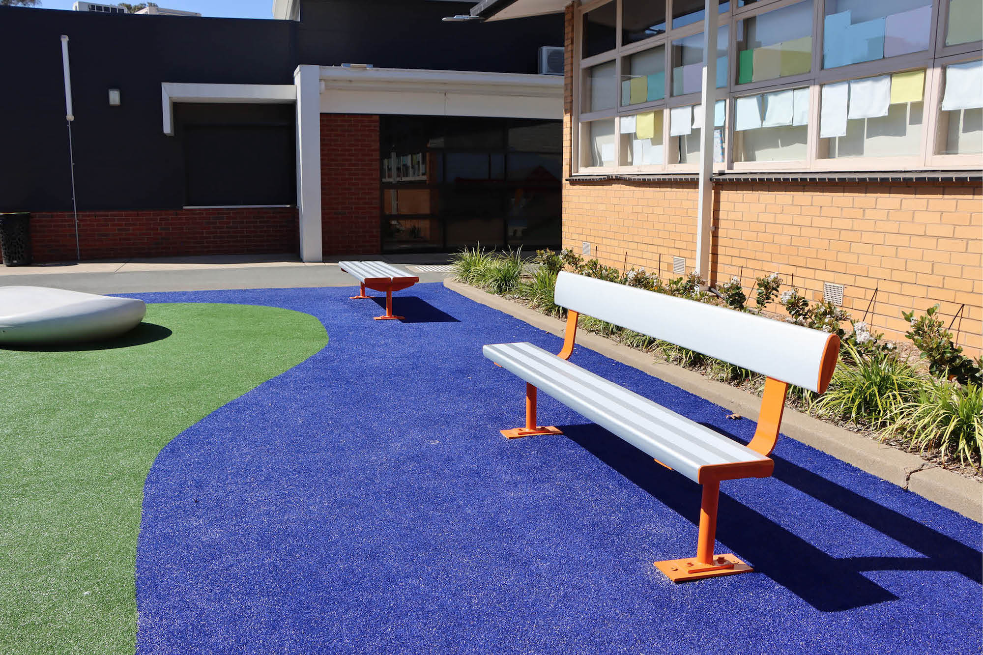 Bolt Down Bench with Back Rest powder coated in Dulux Orange X15