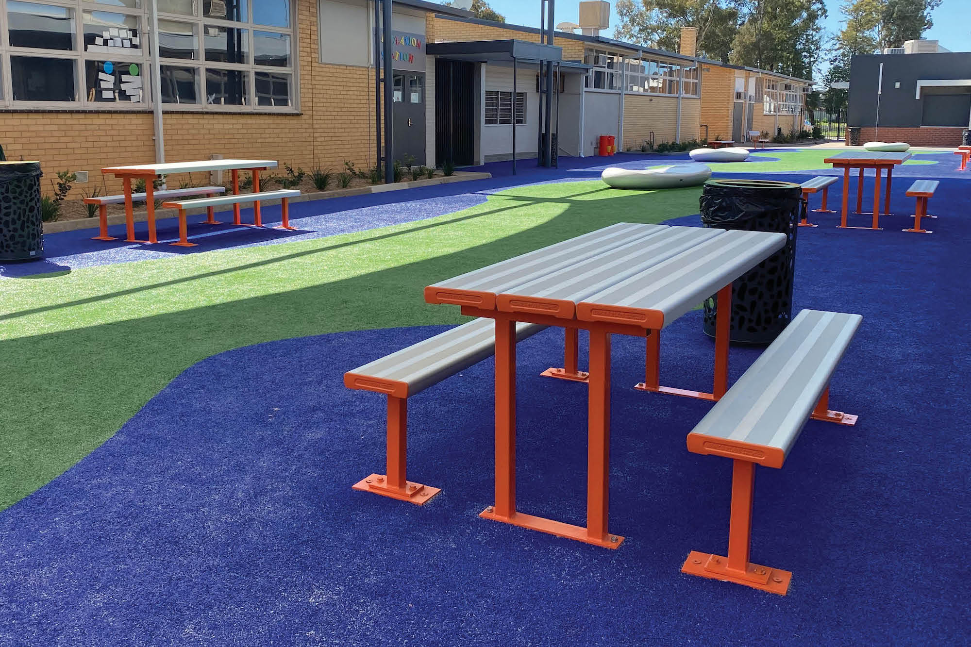 Bolt Down Park Setting powder coated in Dulux Orange X15