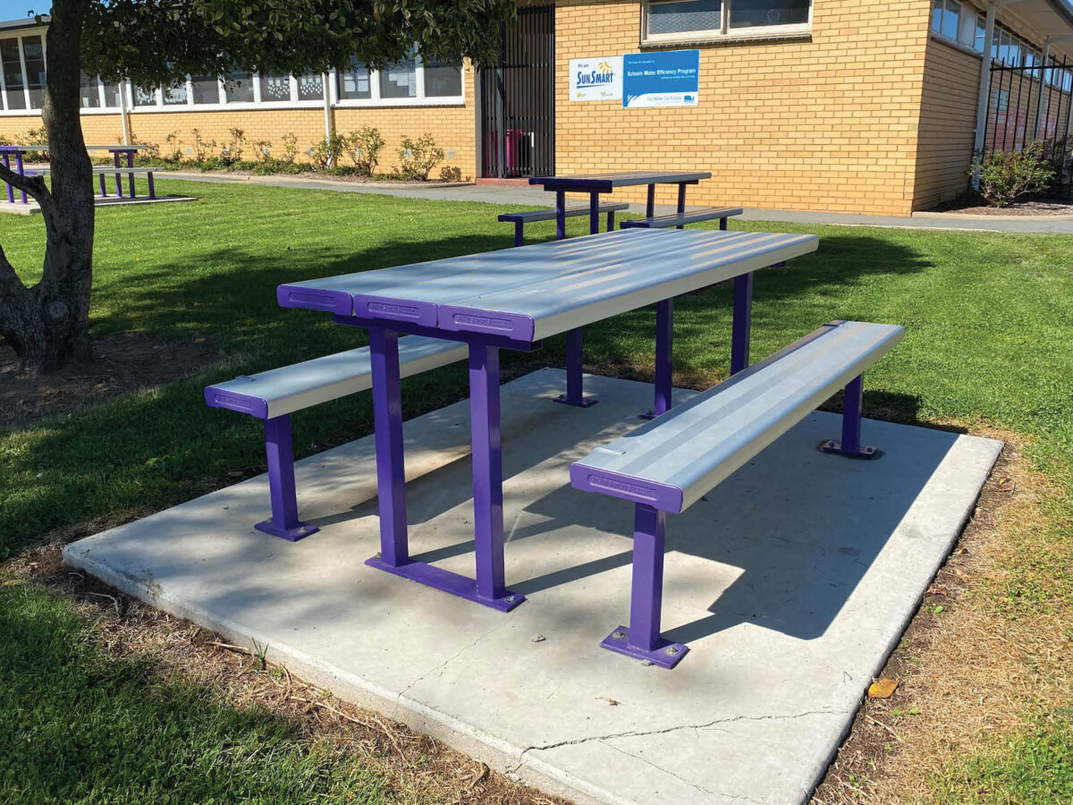 Bolt Down Park Setting powder coated in Dulux Deep Violet