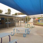 Wheelchair Park Setting powder coated in Dulux Deep Violet, Blaze Blue and Mistletoe