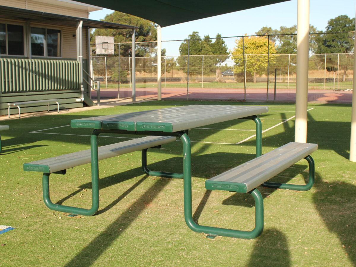 Wheelchair Friendly Park Setting powder coated in Colorbond Brunswick Green