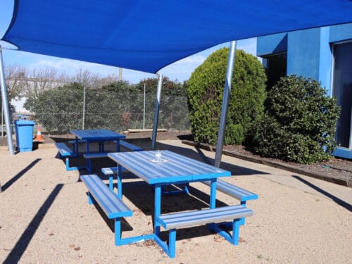 Super Seater Park Setting powder coated in Dulux Blaze Blue