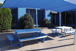 Super Seater Park Setting powder coated in Dulux Blaze Blue